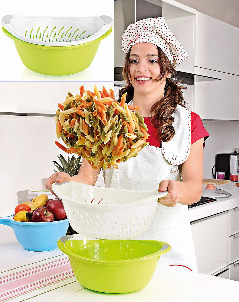 Schüssel Salatschüssel Servierschüssel mit Durchschlag Küchensieb Sieb 2,5 L